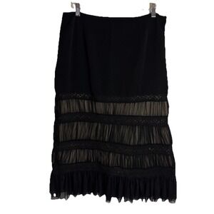 Vintage Y2K Coquette Tiered Maxi Skirt Size 12 Black Mesh Sheer Whimsigoth Goth